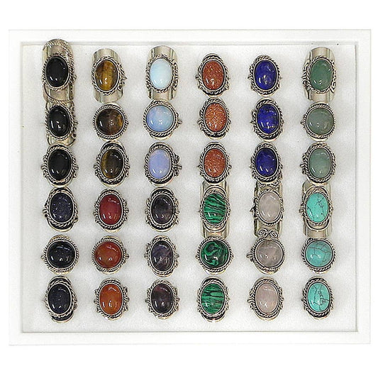 Semi Precious Stone Assorted Shape Adjustable Metal Ring