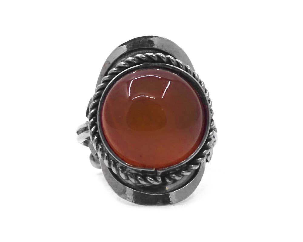 Mini Round Semi Precious Stone Adjustable Metal Ring