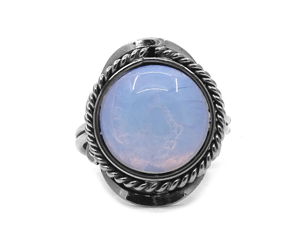 Mini Round Semi Precious Stone Adjustable Metal Ring