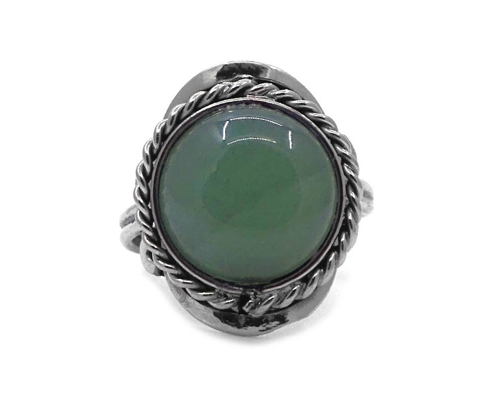 Mini Round Semi Precious Stone Adjustable Metal Ring