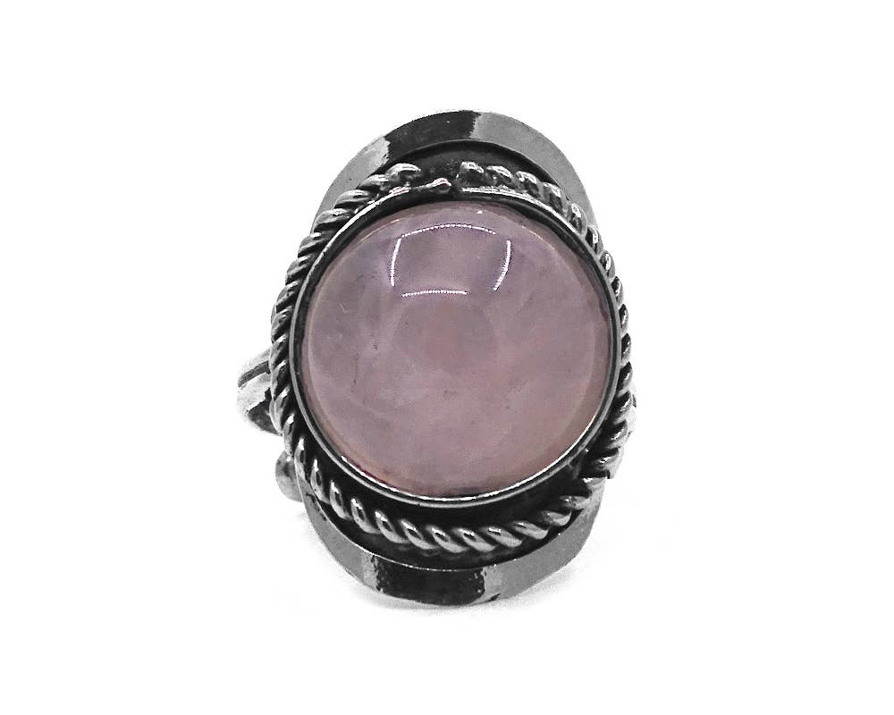 Mini Round Semi Precious Stone Adjustable Metal Ring