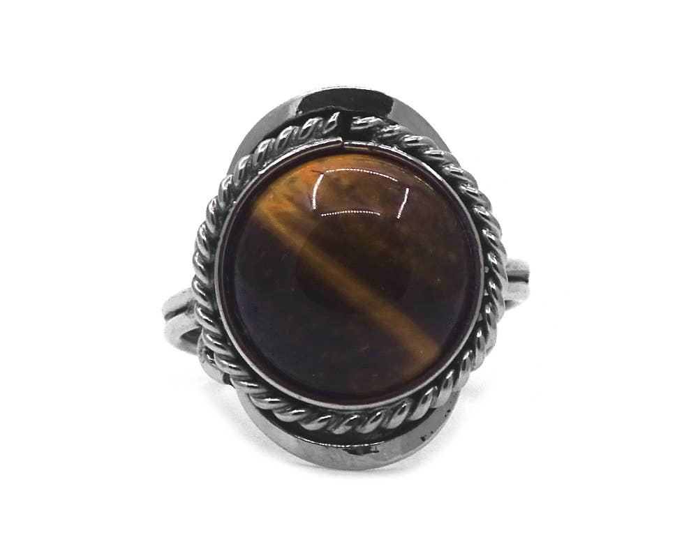 Mini Round Semi Precious Stone Adjustable Metal Ring