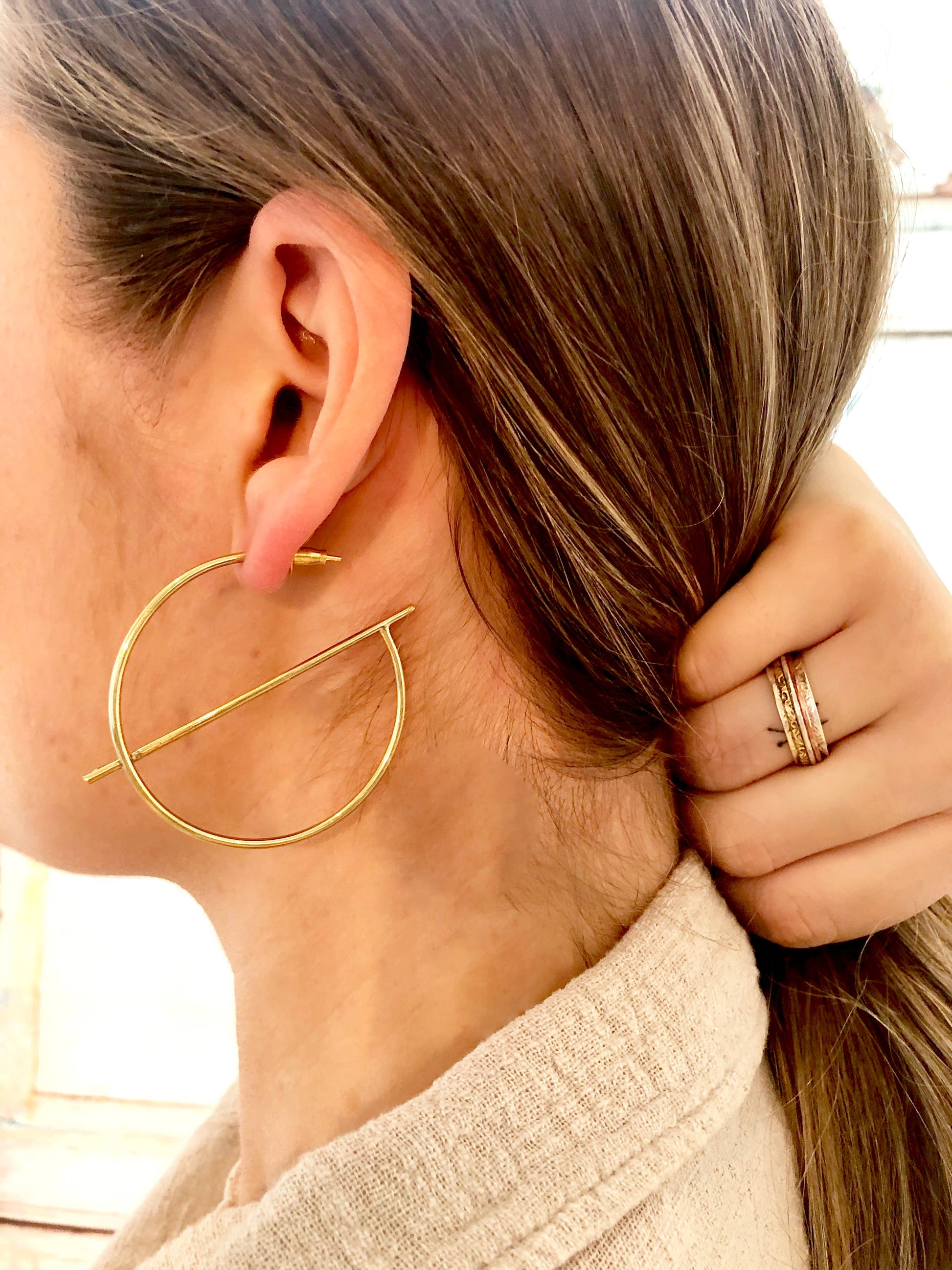 Brass Geometric Hoop Earrings witch aesthetic goth jewelry gemstone 