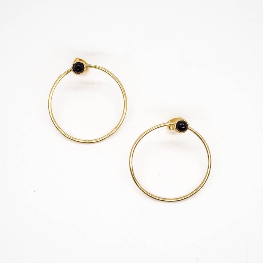 Full Circle Stud Earring Onyx witch aesthetic goth jewelry gemstone 