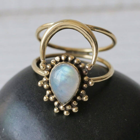 Tear Drop Moonstone Aura Ring witch aesthetic goth jewelry gemstone 