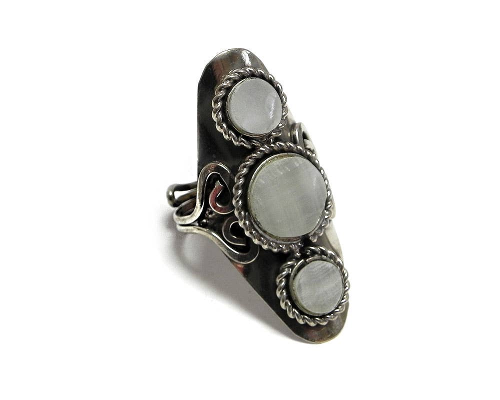 Triple Stone Adjustable Metal Ring