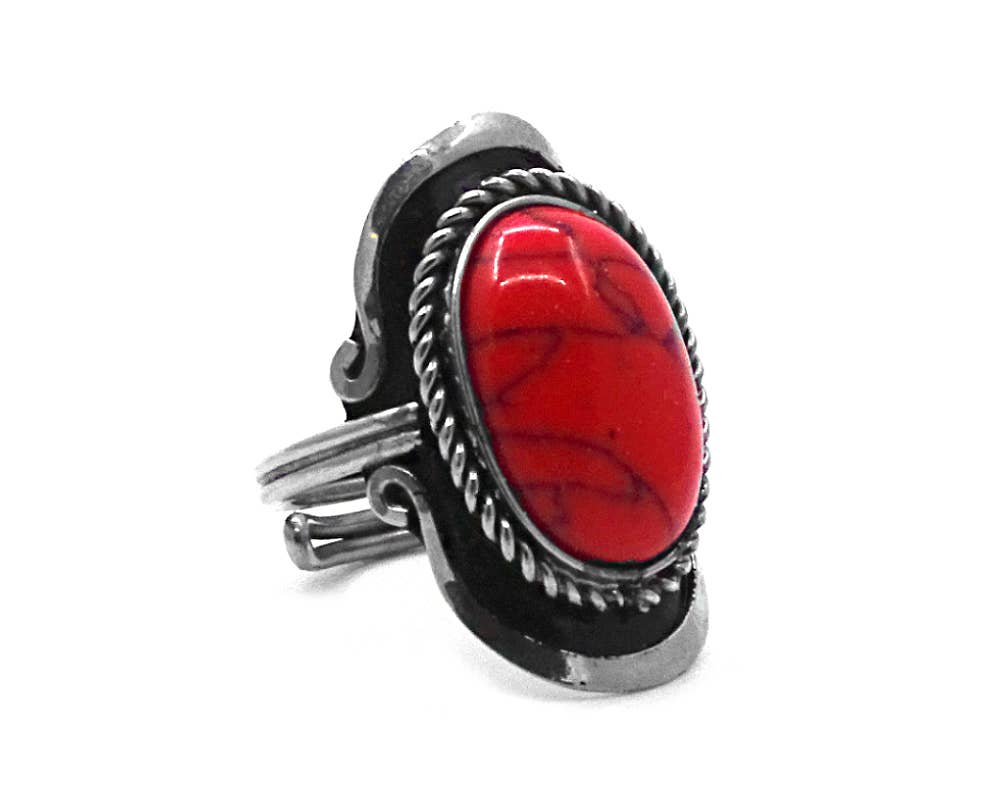 Semi Precious Stone Assorted Shape Adjustable Metal Ring