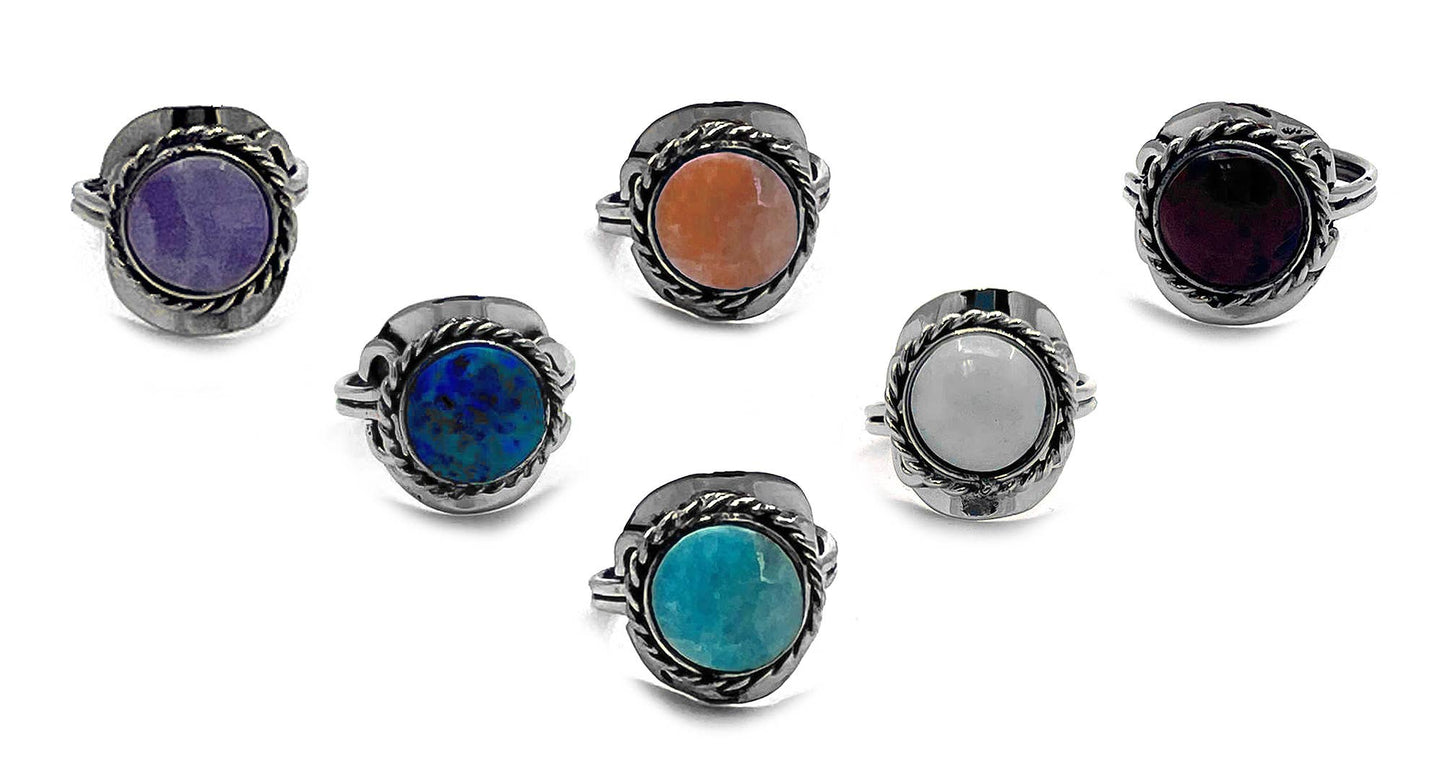 Mini Round Semi Precious Stone Adjustable Metal Ring