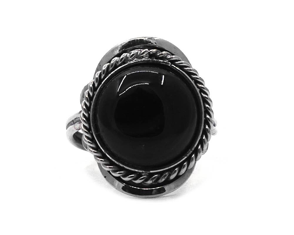 Mini Round Semi Precious Stone Adjustable Metal Ring