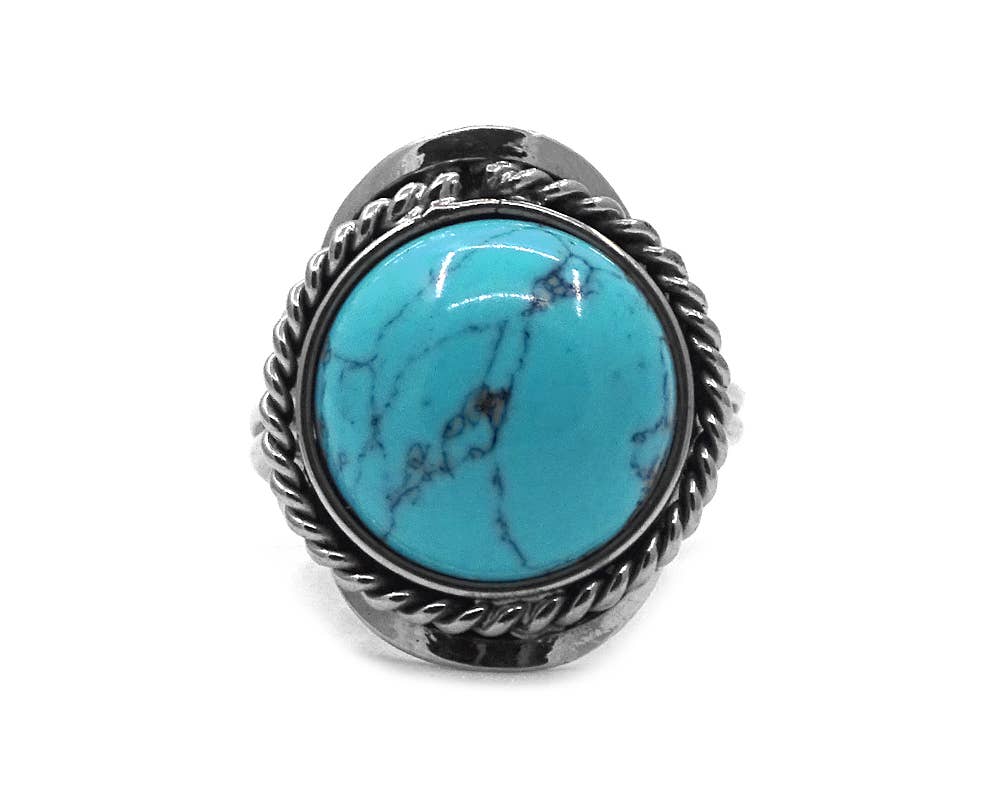 Mini Round Semi Precious Stone Adjustable Metal Ring